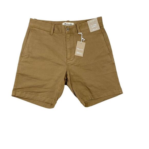NWT Madewell Men’s 7" Chino Shorts CoolMax ND606 Tan Khaki Slim Fit-28 - Picture 1 of 4